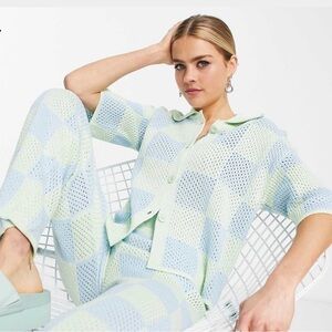 ASOS Design Pastel Checkered Knit Sweater US 10